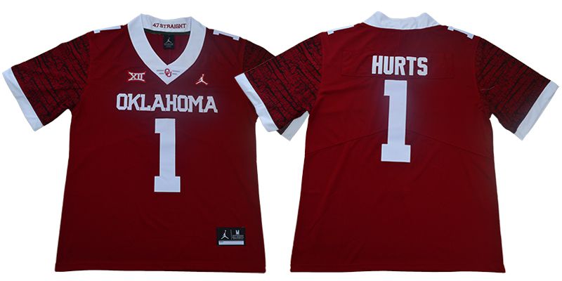 Men Oklahoma Sooners 1 Hurts Red NCAA Jerseys